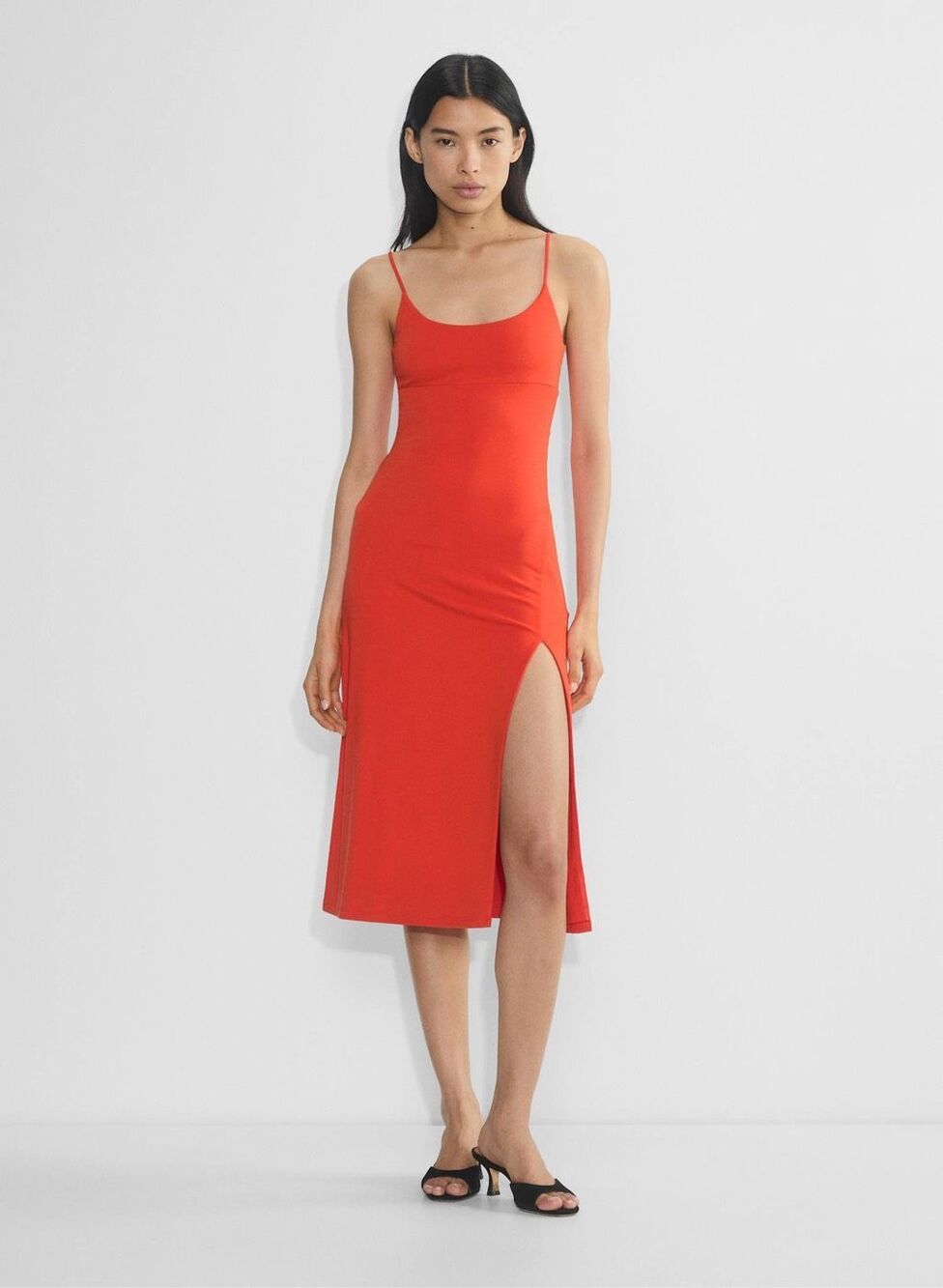 Aritzia Dreamweaver Strappy Drapey Slit Midi Dress in Poppy XS NEW